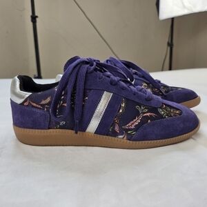 Johnny Was Purple Suede Floral Paisley Sneakers Boho Festival Shoes Women’s 9